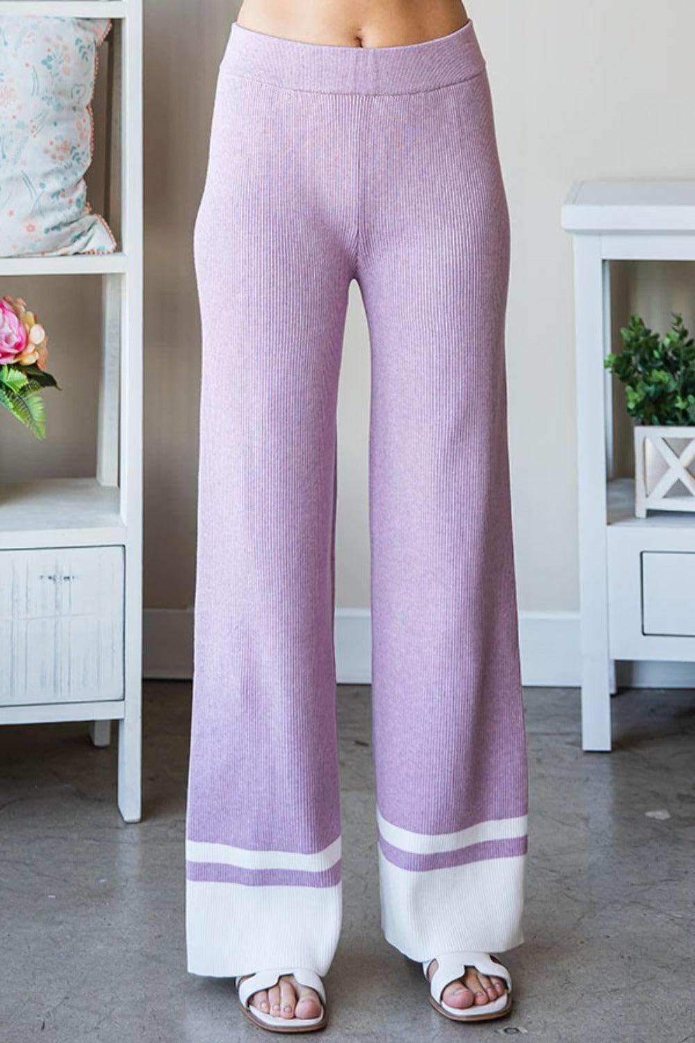 First Love Contrast Ribbed Knit Pants for Casual Style