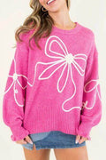 Bow Round Neck Dropped Shoulder Sweater for Women