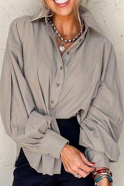 Button Down Collared Neck Long Sleeve Shirt for Women