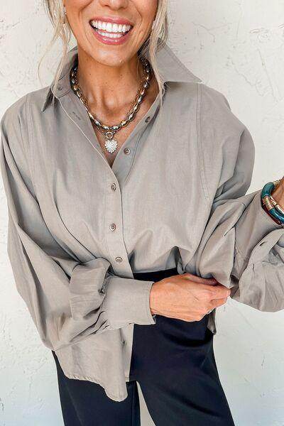 Button Down Collared Neck Long Sleeve Shirt for Women