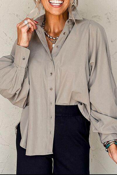 Button Down Collared Neck Long Sleeve Shirt for Women