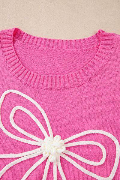 Bow Round Neck Dropped Shoulder Sweater for Women